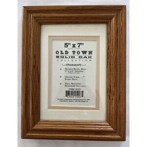 Vintage Old Town Solid Oak Wood 5 x 7 Double Bevel Mats Picture Frame Easel Back
